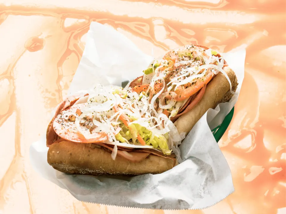 Chicken Philly with green peppers, mushrooms and melted cheese